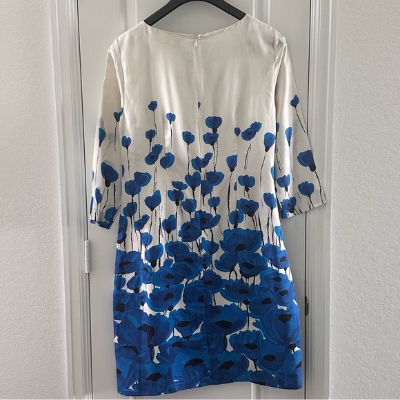 Brooks Brothers Blue & White Floral Silk Dress Size 10 3/4 Sleeves Lightweight - Picture 2 of 7